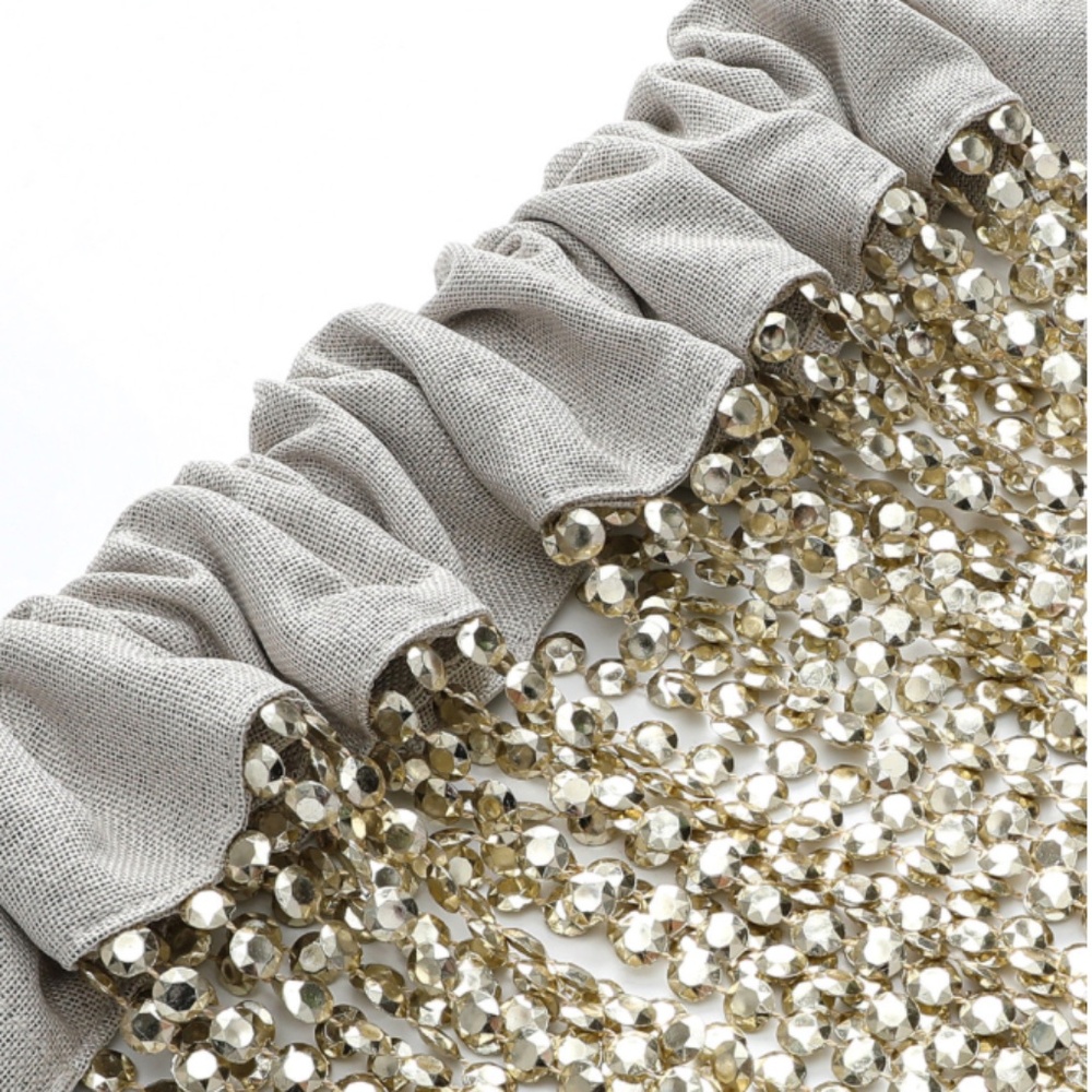 NEW Beaded Valance Swag "Luna" Gold Diamonds 42" x 20" | Taupe Fabric Top - Picture 5 of 7